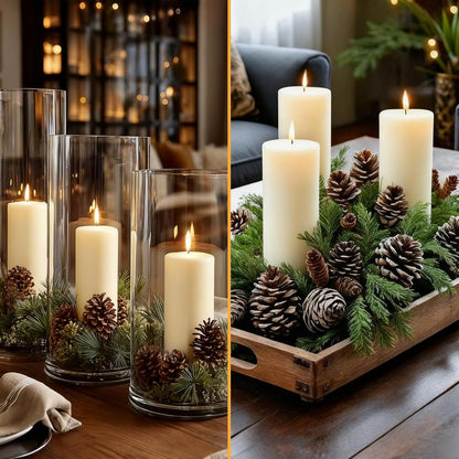 Unscented Ivory Pillar Candles Set of 6-2.8x4 inch - Dripless and Smokeless Large Pillar Candles, 50-Hours Long Burning Time Paraffin Candle for Dinner Table, Christmas and Home Decor