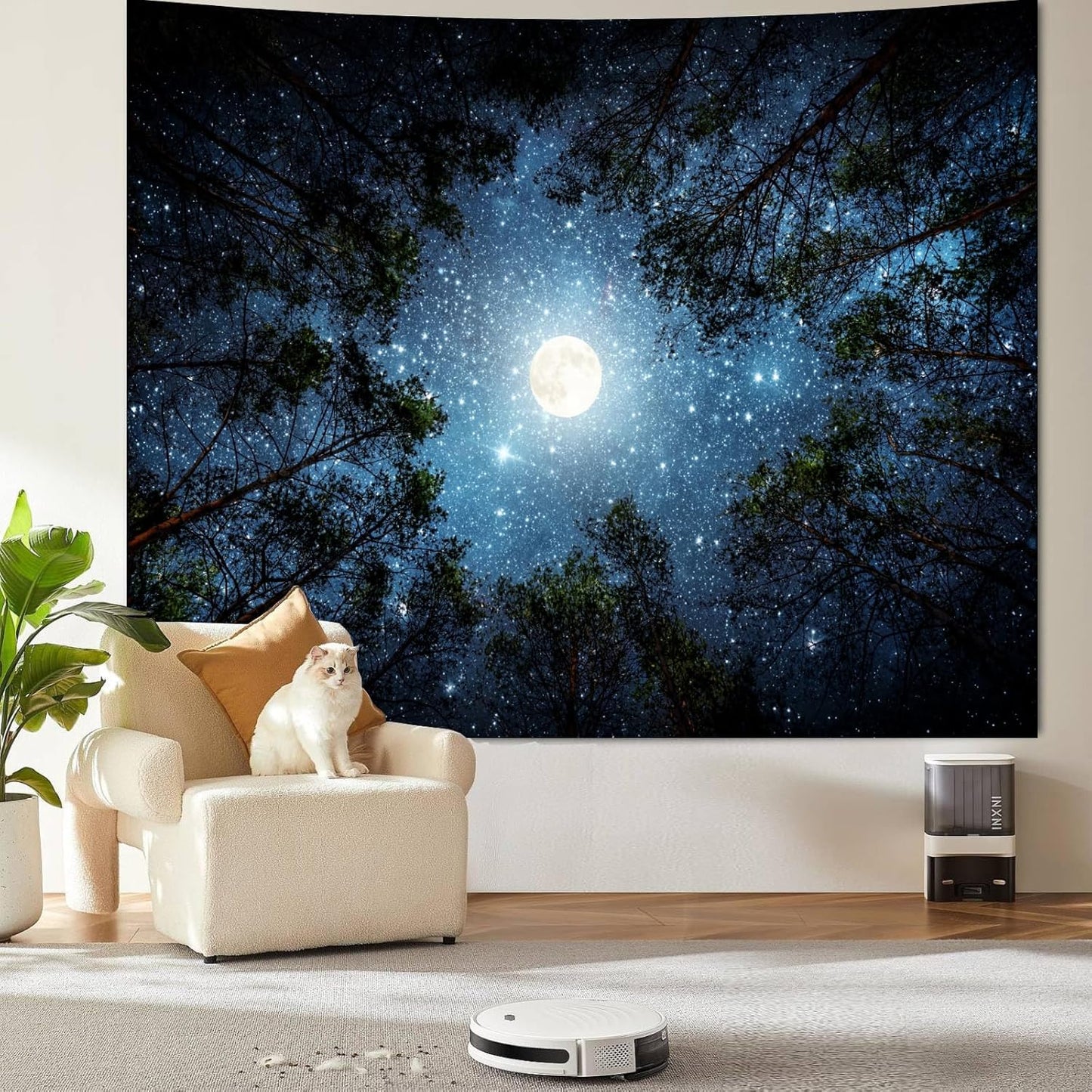 Apdidl Forest Galaxy Starry Tapestry for Bedroom Ceiling, Blue Space Night Starry Sky Moon Stars Tapestry Aesthetic, Tree Forest Milky Way Backdrop Wall Hanging for Dorm Living Room Decor (51" X 60")