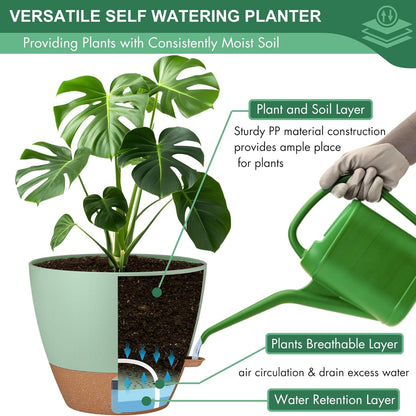 montresor 12/10/8 Inch Self Watering Pots for Indoor Plants Plastic Large Plant Pots for Outdoor Plants, Water Level Window & Spacious Reservoir Flower Pots Decorative Planter with Drainage and Tray