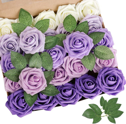 AmyHomie Artificial Flowers Dark Red Rose 25pcs Real Looking Fake Roses w/Stem for DIY Wedding Bouquets Centerpieces Arrangements Party Baby Shower Mothers Day Christmas Tree Decorations