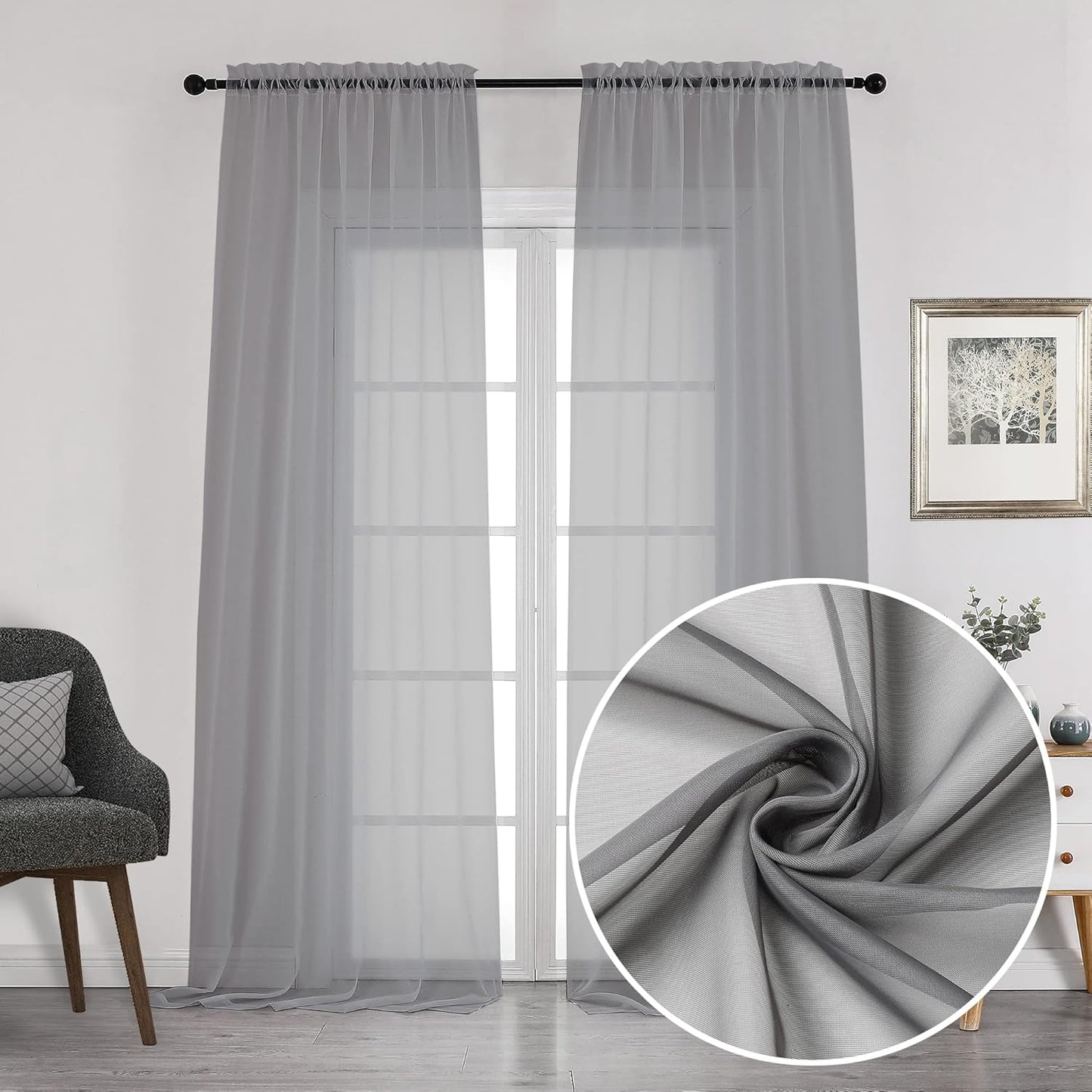 Chyhomenyc Sheer White Valances for Windows 2 Pack, Small Window Curtains for Living Room Bathroom Cafe Laundry Basement, Modern Top Dual Rod Pocket Voile Curtain, 42W x 14L inches, White - Colors C