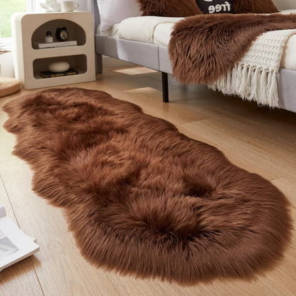 EasyJoy Ultra Soft Fluffy/Fuzzy Shaggy Area Rug Faux Fur Chair Cover Seat Pad for Bedroom Floor Sofa Living Room (2 x 6 ft Sheepskin, Beige)