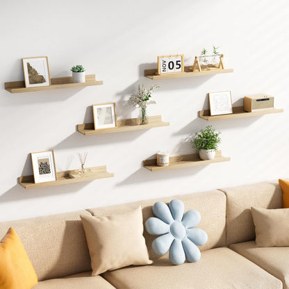 upsimples 6 Pack Wooden Floating Shelves, Wall Storage Decor Shelf for Bathroom, Bedroom, Living Room, Kitchen, Office and Laundry Room, Wall Mounted Display Hanging Shelf, Brown