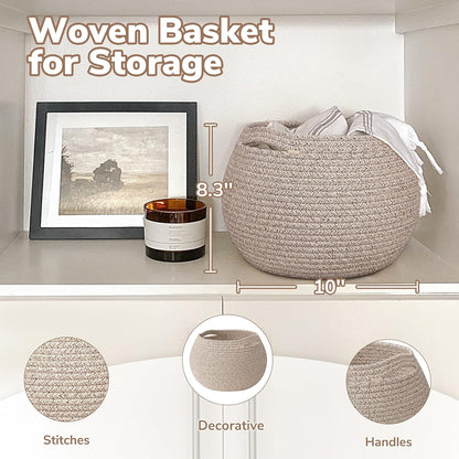 Goodpick Wicker Storage Basket for Living Room, Small Round Woven Basket for Toys, Towel, Bedroom, Children Corner Decoration Plant Baskets Indoor, Jute, 10"D x 8.3"H