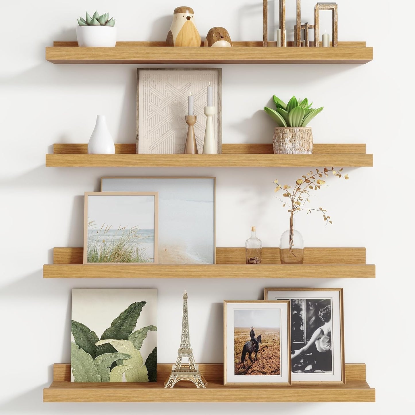 FLYJOE Floating Picture Ledge Shelves for Wall Set of 4, 48 Inch Wall Shelves with Lip Long Large Nursery Book Shelf for Toys Storage Kids Bookshelf Wall Mounted Living Room Bedroom Decor Frames