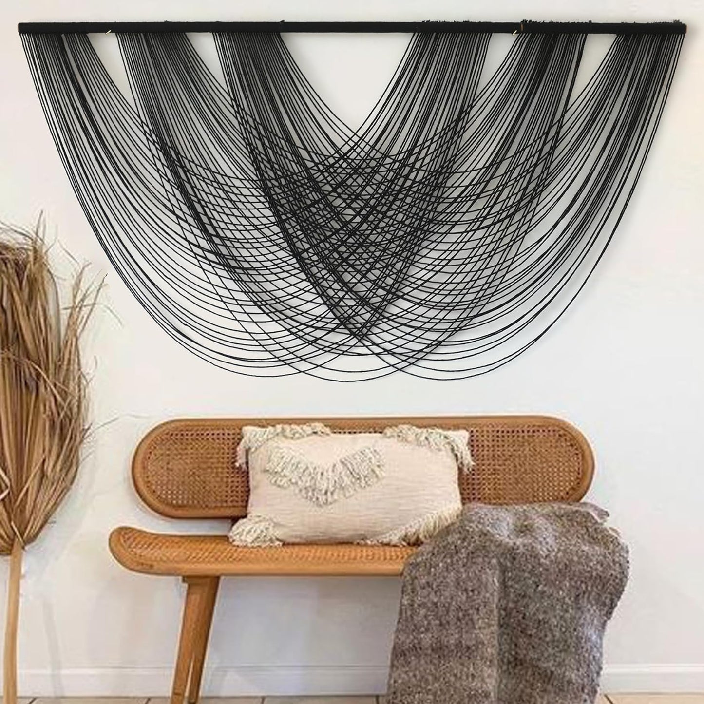 Flber Macrame Wall Hanging Boho Wall Decor Tapestry Dip Dyed Ombre Moss Green Handmade Wall Art Woven Cotton Rope Backdrop with for Bedroom Living Room, 57" W x 39" L