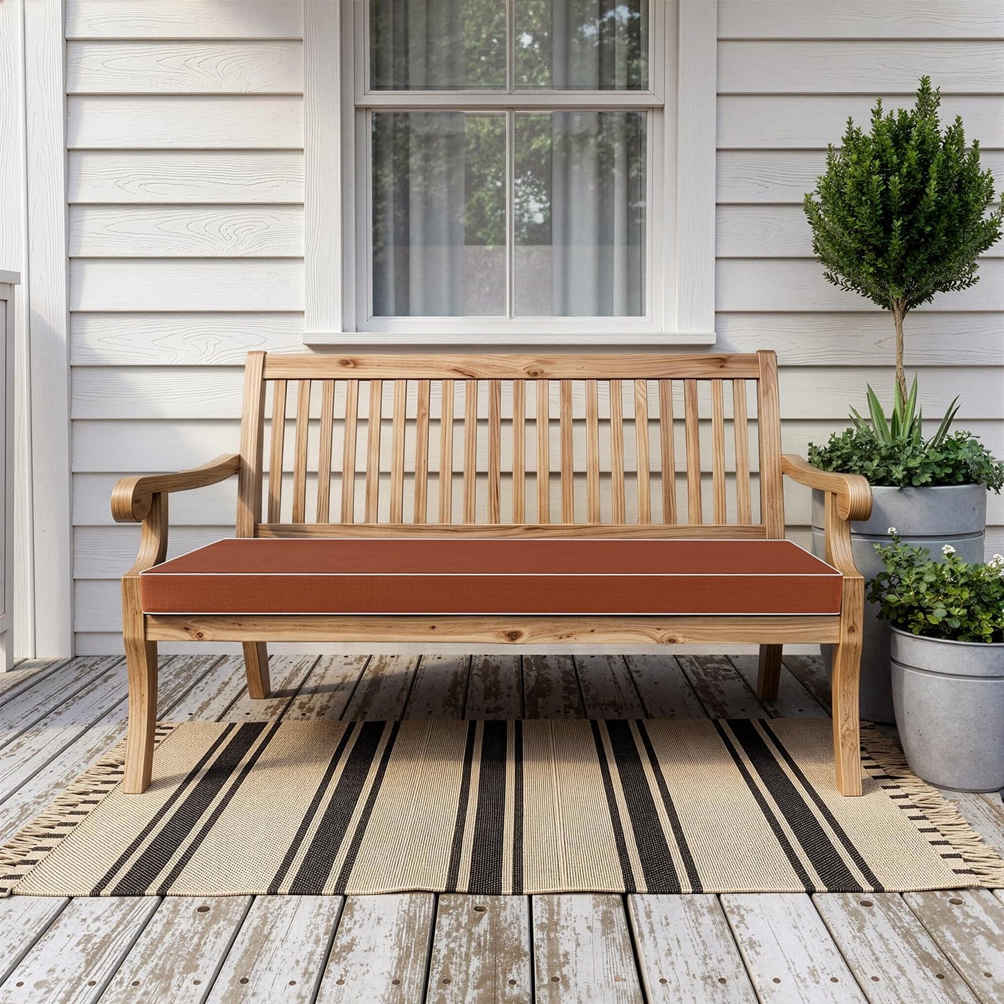 MIULEE Black Outdoor Bench Cushion 48x18x3 Inch Waterproof 3-Year Color Fastness Patio Furniture Cushions for Porch Swing, Garden Bench Sofa Couch with Adjustable Ties No Slip Design