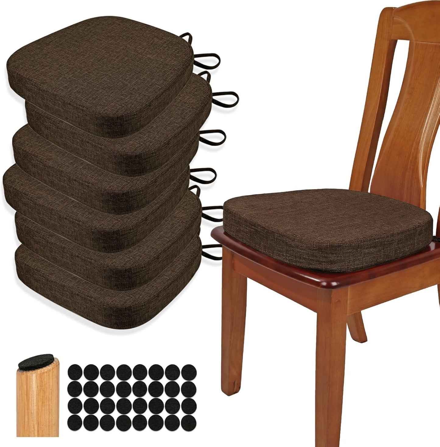 BUYUE Thickened 2.5" Friendly Woven Fabric Dining Chair Cushion, U-Shape High Density Foam Comfortable Chair Pad for Kitchen, Slip Resistant Indoor Seat Cushion (1 Piece, Dark Gray)