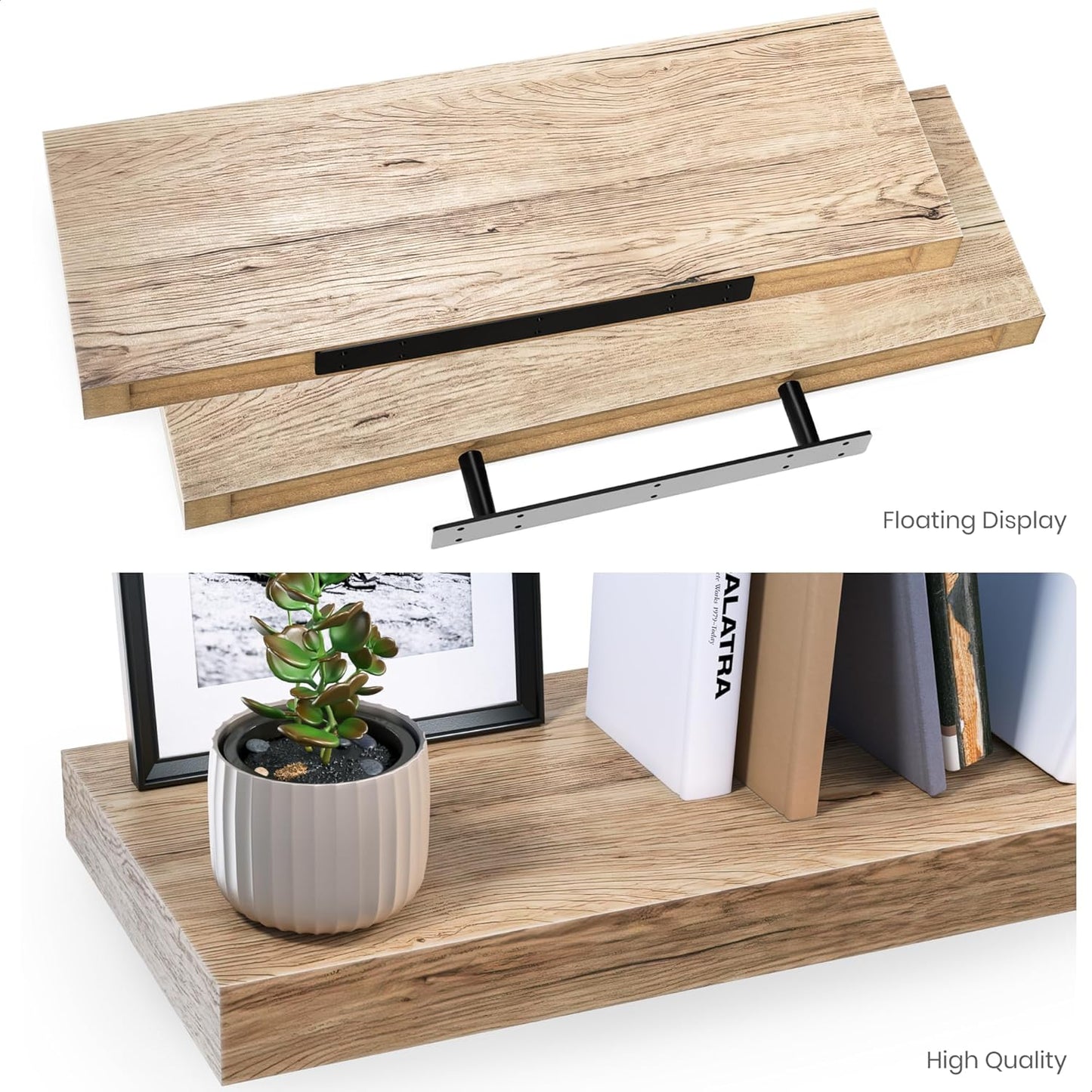 Ballucci Floating Shelves for Wall, 48" Wood Wall Shelf Set of 2, with Invisible Brackets for Bathroom, Living Room, Bedroom, Kitchen, Nursery, 8" Deep, Black