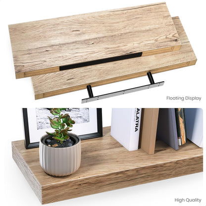 Ballucci Floating Shelves for Wall, 48" Wood Wall Shelf Set of 2, with Invisible Brackets for Bathroom, Living Room, Bedroom, Kitchen, Nursery, 8" Deep, Black