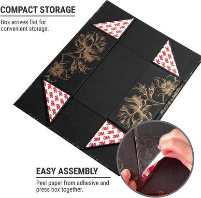 Luxury Keepsake Gift Box | Gold Floral Decorative Boxes with Magnetic Lids for Presents, Wedding Memory Box, and Bridal Gifts. 11.5" x 7.5" x 3.5"
