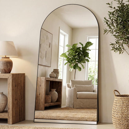 Antok 71" x28” Arched Full Length Floor Mirror, Black Aluminum Frame, Free Standing/Wall Mount/Leaning for Bedroom, Living Room, Dressing Room