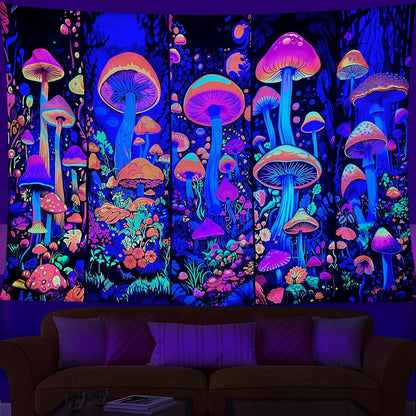 ARTCREATOR Black Light Art Halloween Wall Decor Trippy Blacklight Horror Face Tapestry, UV Reactive Tapestries Glow in The Dark Party Tapestry for Bedroom, Living Room (29" x 37")