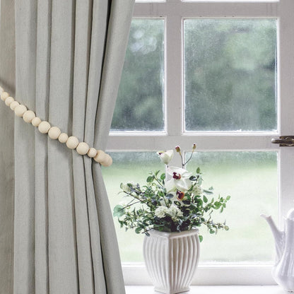Wood Bead Curtain Tiebacks, KLOGTSIND Set of 2 Curtain Holdbacks for Thin or Thick Window Draperies, Boho Farmhouse Curtain Tiebacks with Hooks, Curtain Tie Backs for Home Office Room Decor
