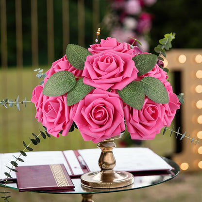 AmyHomie Artificial Flowers Dark Red Rose 25pcs Real Looking Fake Roses w/Stem for DIY Wedding Bouquets Centerpieces Arrangements Party Baby Shower Mothers Day Christmas Tree Decorations