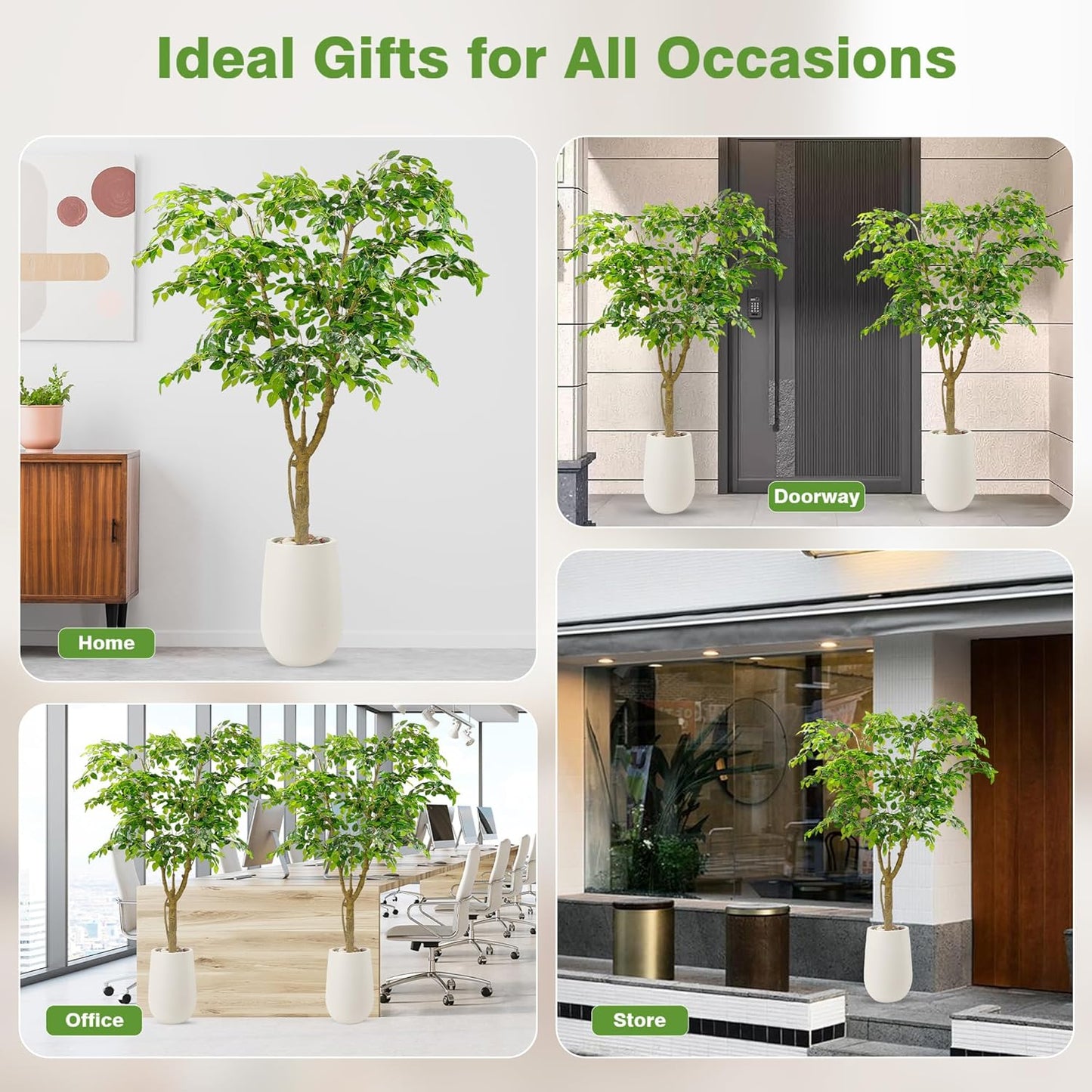 5FT Artificial Ficus Tree with White Planter and Pebbles,Faux Silk Tree with Lifelike Leaves and Realistic Trunk,Tall Fake Potted Plant for Home and Office Décor Indoor and Outdoor (5FT)