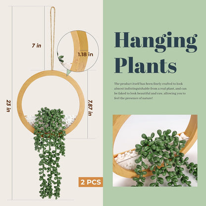 Der Rose 2 Pack Fake Plants Hanging Artificial Succulents Plants in Black Pots for Living Room Bathroom Accessories Boho Farmhouse Wall Decor