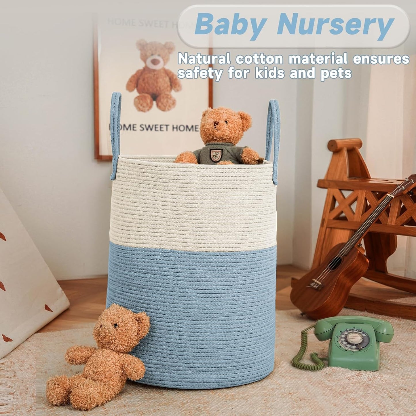 JMvicyroam Large Woven Laundry Basket Hamper,60L Cotton Rope Storage Bin for Blankets,Toys and Clothes,Decorative Tall Nursery Hamper for Living Room,Baby Nursery,Bathroom and Bedroom,Brown