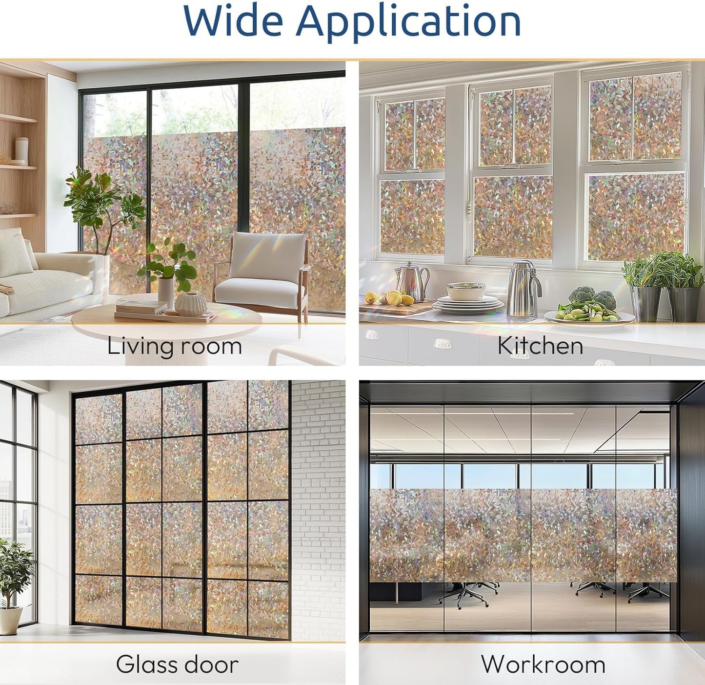rabbitgoo Window Privacy Film Rainbow Film Decorative Window Sticker, 3D Static Stained Glass Cling Tint for Home Heat Control Non-Adhesive, 17.5 x 78.7 inches