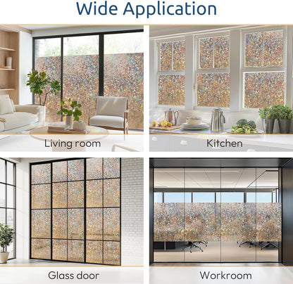 rabbitgoo Window Privacy Film Rainbow Film Decorative Window Sticker, 3D Static Stained Glass Cling Tint for Home Heat Control Non-Adhesive, 17.5 x 78.7 inches
