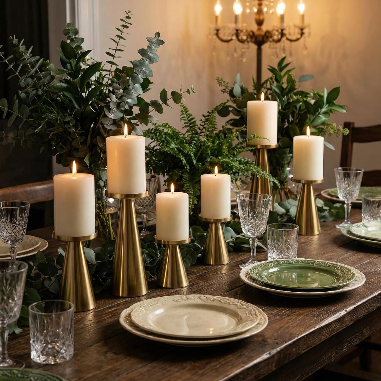 Gold Iron Plate Candle Holder Set of 3-4 & 4.7 & 6.4 Inch Tall, Decorative Iron Pillar Candle Plate, Elegant Candle Stand for LED & Wax Candles, Incense Cones, Spa, Weddings (Candles Not Including)