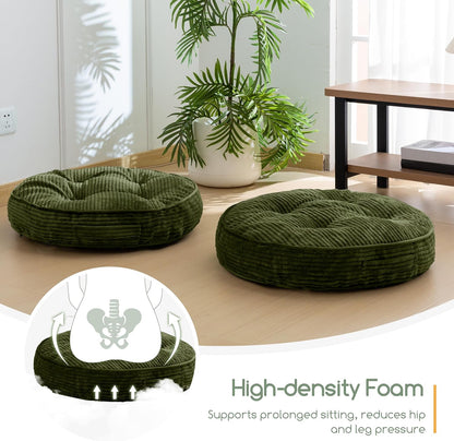 HIGOGOGO 6" Extra Thick Floor Pillow Cushion for Adults, Meditation Cushion Pillow, Large Square Floor Sitting, Tufted Corduroy Cover, for Tatami Living Room or Yoga, 22x22 Inch, 2Pack, Dark Grey