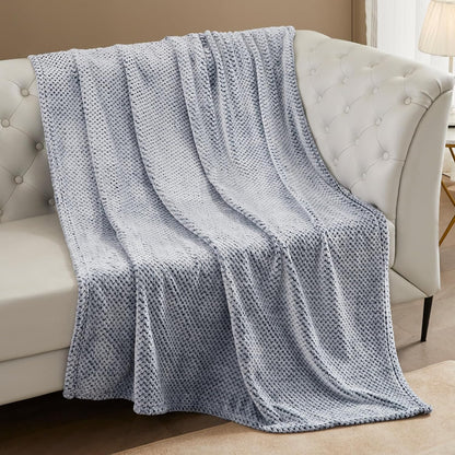 Exclusivo Mezcla Fleece Throw Blanket Extra Large, Super Soft and Warm Blankets for Couch, Sofa and Bed Waffle Textured, Cozy, Fuzzy and Lightweight (Slate Blue, 50x70 Inches)