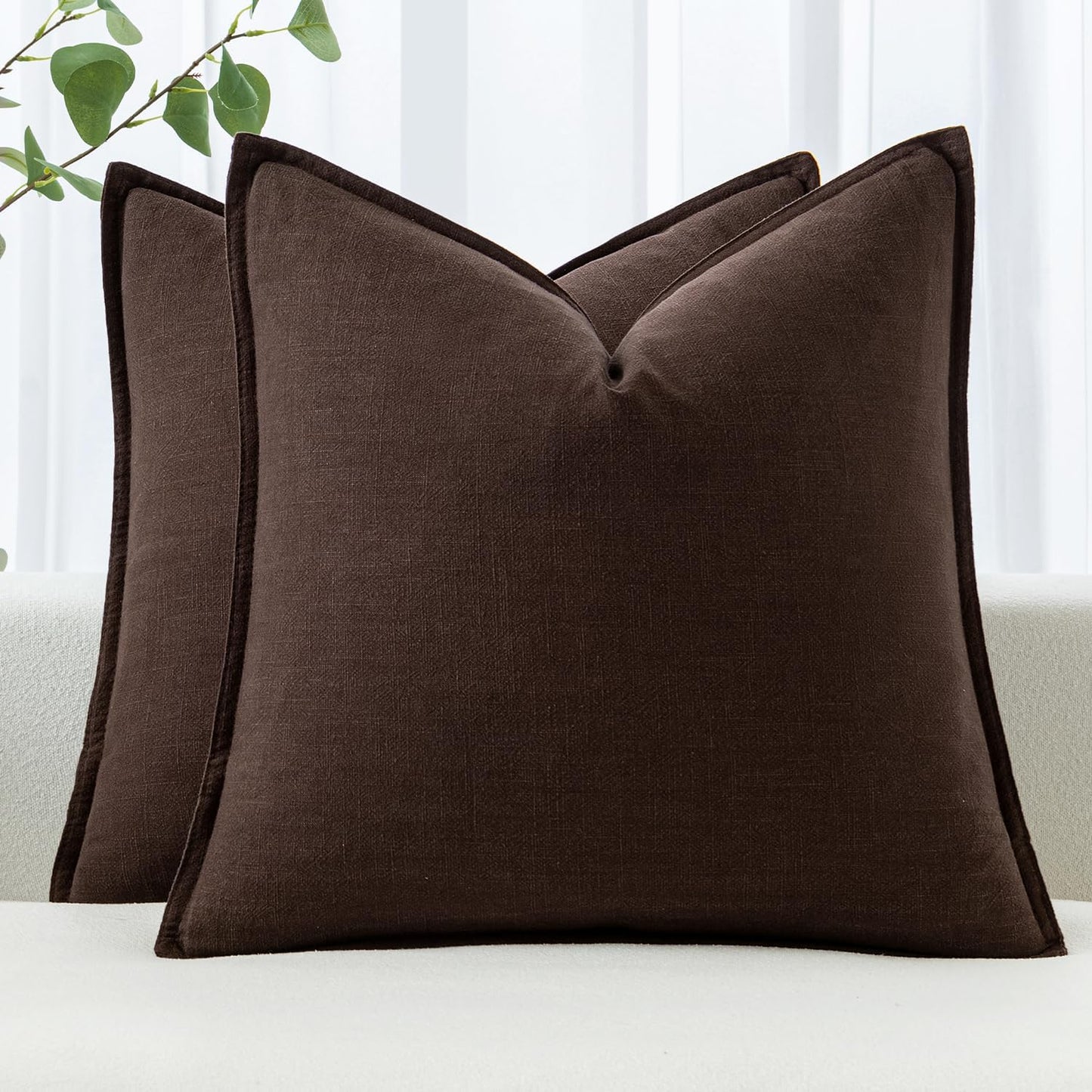 MIULEE Decorative Linen Euro Sham Pillow Covers 26x26 Cream White Boho Farmhouse Neutral Couch Throw Pillows for Bed Pack of 2 Accent Modern Pillowcase Sofa Livingroom Home Decor