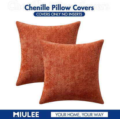 MIULEE Pack of 2 Couch Throw Pillow Covers 18x18 Inch Neutral Beige Modern Boho Accent Decorative Pillow Covers Soft Chenille Farmhouse Cushion Covers for Home Decor Bed Sofa Living Room