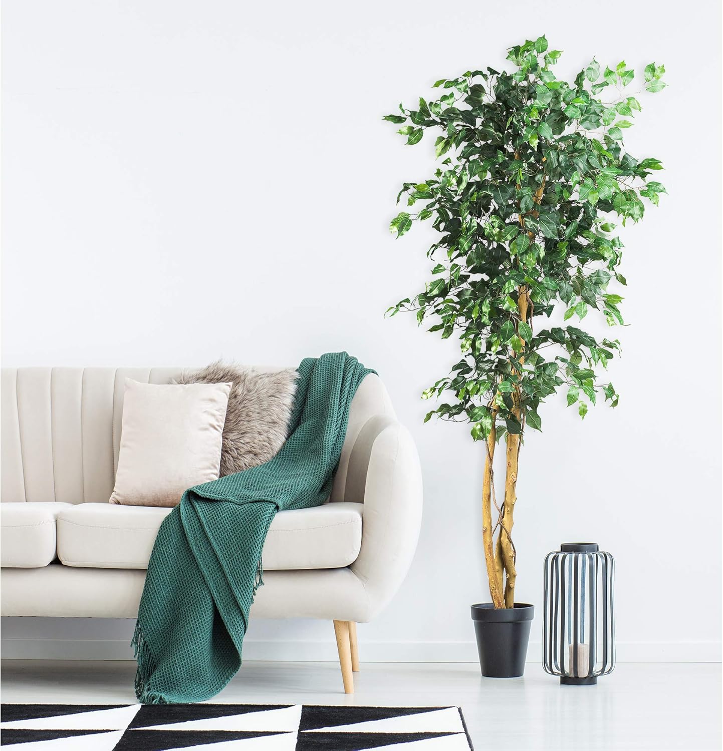 Nearly Natural 4ft Triple Trunk Ficus Silk Tree with Natural Wood Trunks and Dense Foliage, Mid-Size Faux Floor Plant for Home and Office