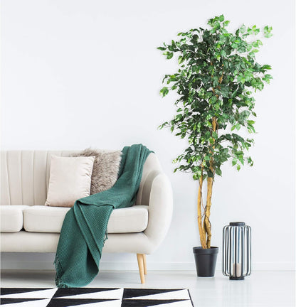 Nearly Natural 4ft Triple Trunk Ficus Silk Tree with Natural Wood Trunks and Dense Foliage, Mid-Size Faux Floor Plant for Home and Office