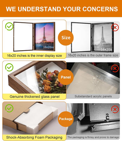 8x10 Deep Shadow Box Picture Frame Display Case with Linen Back and Stand,Real Glass Black Shadow Memory Box Frame 8x10 for Flower Baby Pet Wedding Photo Art Craft Memorial Wall Decor Gift