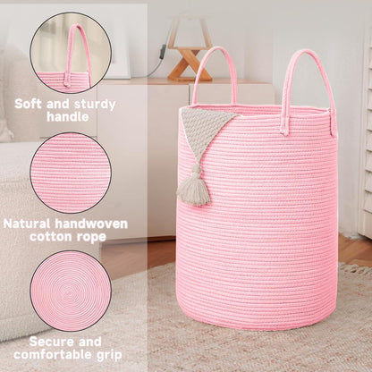 JMvicyroam Large Woven Laundry Basket Hamper,60L Cotton Rope Storage Bin for Blankets,Toys and Clothes,Decorative Tall Nursery Hamper for Living Room,Baby Nursery,Bathroom and Bedroom,Brown