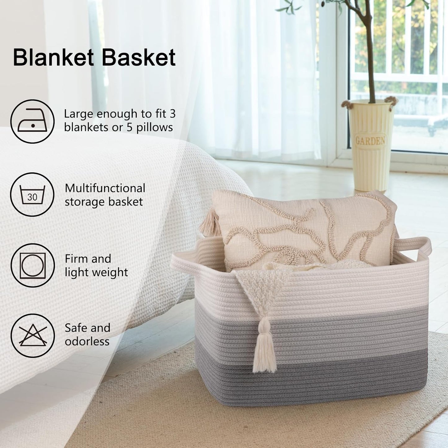 OIAHOMY Large Blanket Basket, 22”x17”x12” Rectangle Woven Baskets, Nursery Blanket Storage Living Room, Toy Storage With Handle, Large Baskets for Organizing-Gradient Yellow