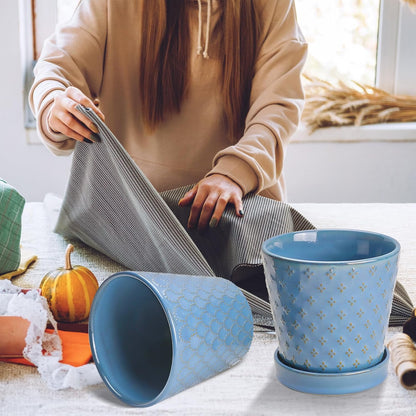 EFISPSS Flower Planter –5 inch Ceramic Plant Pots with Drainage Hole and Ceramic Tray - Gardening Home Desktop Office Windowsill Decoration Gift Set of 4 - Plants NOT Included
