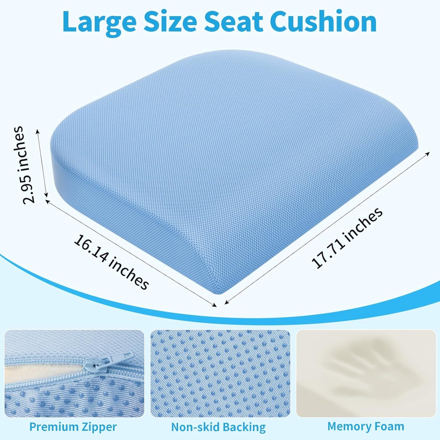 TranquilRelax Large Seat Cushion, Memory Foam Cushion for Long Sitting Hours on Office Chair, Car Seat, Non-Slip Chair Pad for Sciatica, Coccyx, Tailbone Pain Relief & Post-Surgery Recovery (Black)