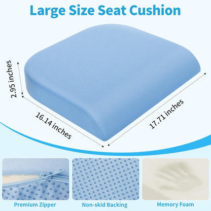 TranquilRelax Large Seat Cushion, Memory Foam Cushion for Long Sitting Hours on Office Chair, Car Seat, Non-Slip Chair Pad for Sciatica, Coccyx, Tailbone Pain Relief & Post-Surgery Recovery (Black)