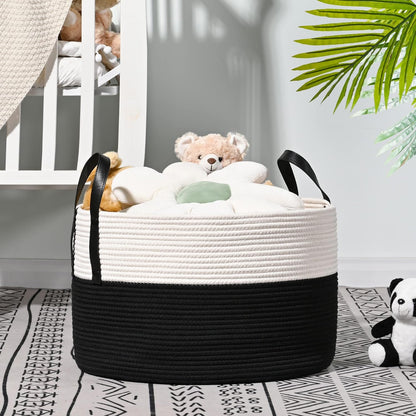 KAKAMAY Large Blanket Basket (20"x13"),Woven Baskets for storage Baby Laundry Hamper, Cotton Rope Blanket Basket for Living Room, Laundry, Nursery, Pillows, Baby Toy chest (White/Brown)