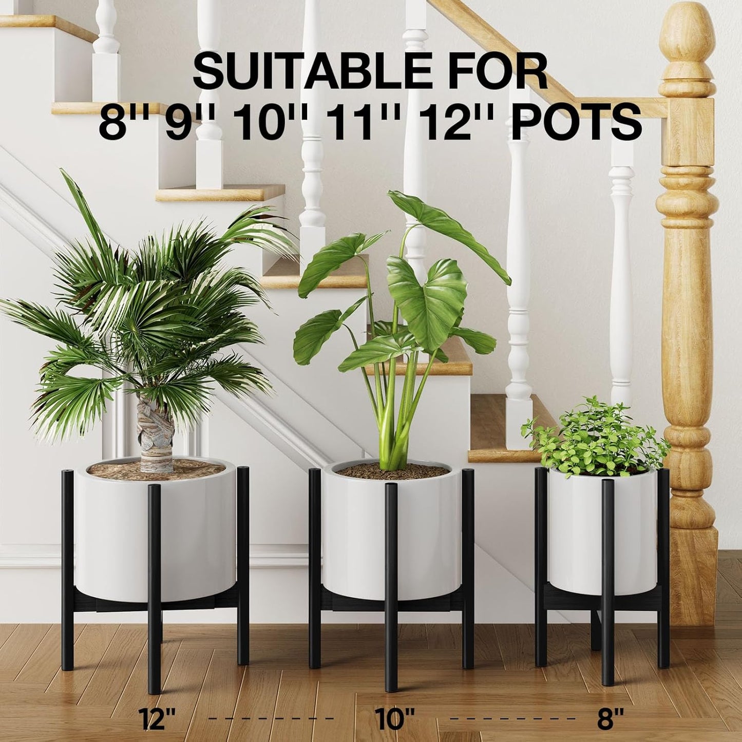 MUDEELA Plant Stand for Indoor Plants: Adjustable Width Fits 8–12 Inch Pots - Mid Century Modern Bamboo Plant Stand - 14.5 Inch Single Tier Small Floor Plant Holder, Dark Brown, 1 Pack (Without Pot)