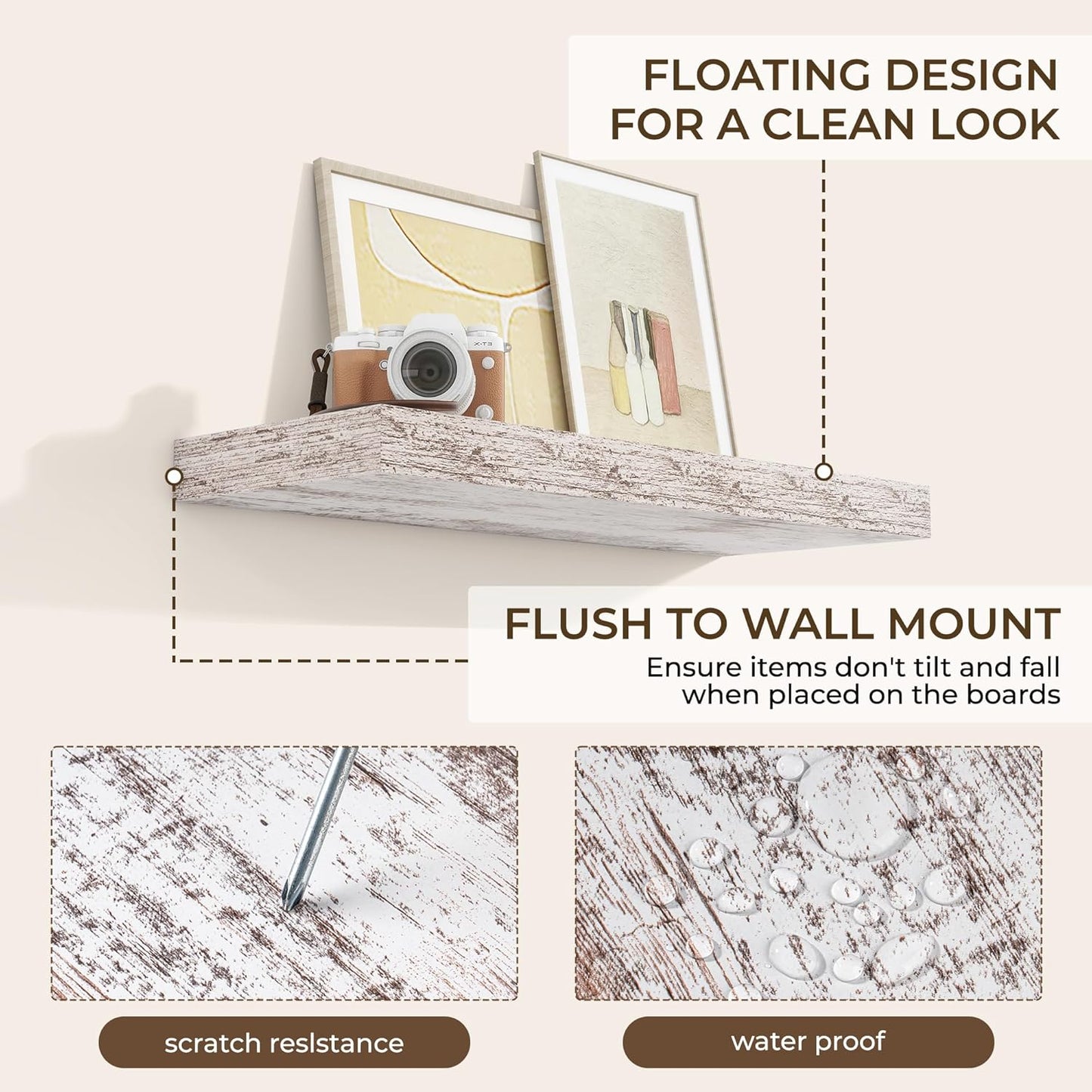 RICHFOCUS 72Inch Floating Shelves for Wall 2 Pack Shelves for Bedroom|Kitchen|Bathroom Wall Mounted Rustic Wood Floating Shelf with Invisible Brackets for Books|Storage|Decor, Rustic Brown