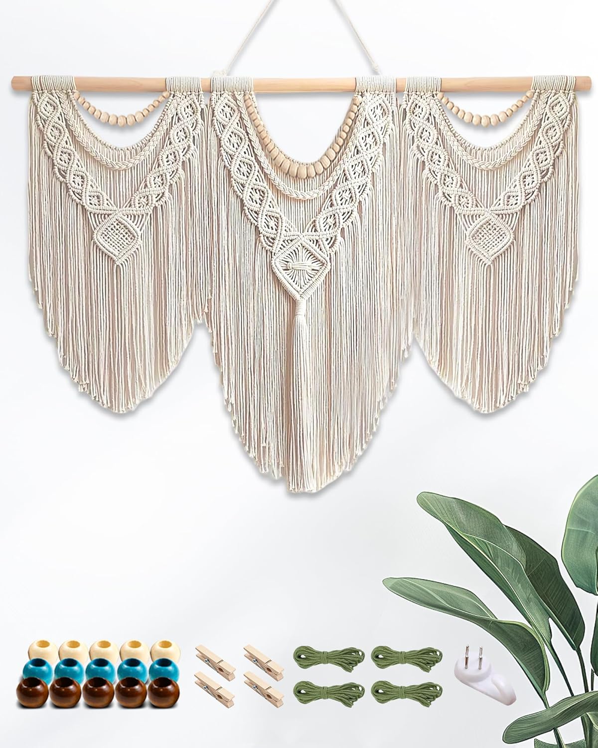 Gliterra Large Macrame Wall Hanging Handmade Boho Tapestry 43"x32" - Wall Art Decor for Living Room, Bedroom, Wedding (beige)