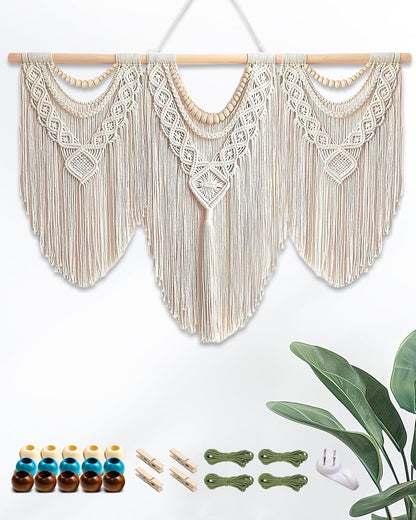 Gliterra Large Macrame Wall Hanging Handmade Boho Tapestry 43"x32" - Wall Art Decor for Living Room, Bedroom, Wedding (beige)