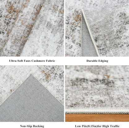 2x3 Washable Non-Slip Area Rug - Soft Low Pile Throw Rug for Kitchen Entryway Bedroom - Modern Indoor Door Mat with Rubber Backing (Beige Grey) - Colors B