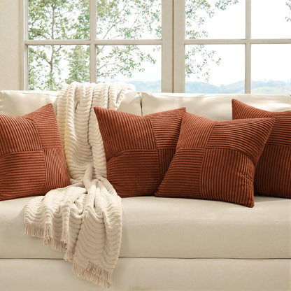 MIULEE Teal Orange Decorative Throw Pillow Covers 18x18 Inch Set of 4 Boho Corduroy Striped Cushion Cases Modern Farmhouse Patchwork Pillow Cases for Couch Sofa Bedroom Home Decor
