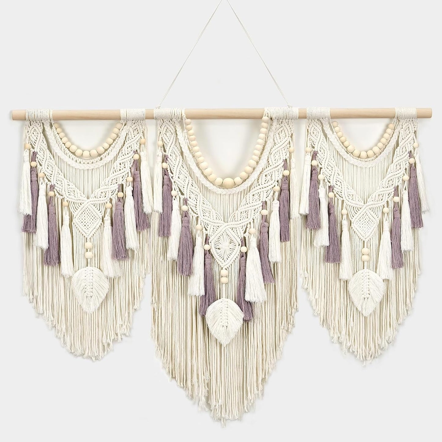 Tempospark Large Macrame Wall Hanging, 43" Wx32 L Boho Wall Hangings for Living Room Bedroom Nursery, Boho Chic Large Macrame Tapestry for Bedroom Wall Decor (Tassel)