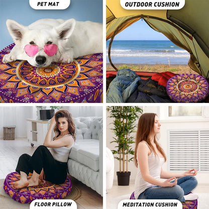 Mandala Meditation Cushion, Boho Meditation Mat, Meditation Pillows for Sitting on Floor, Cushions for Sitting in Home and Outdoor, Square Floor Pillow Cushion Seating for Yoga Accessories 22'' X 22''