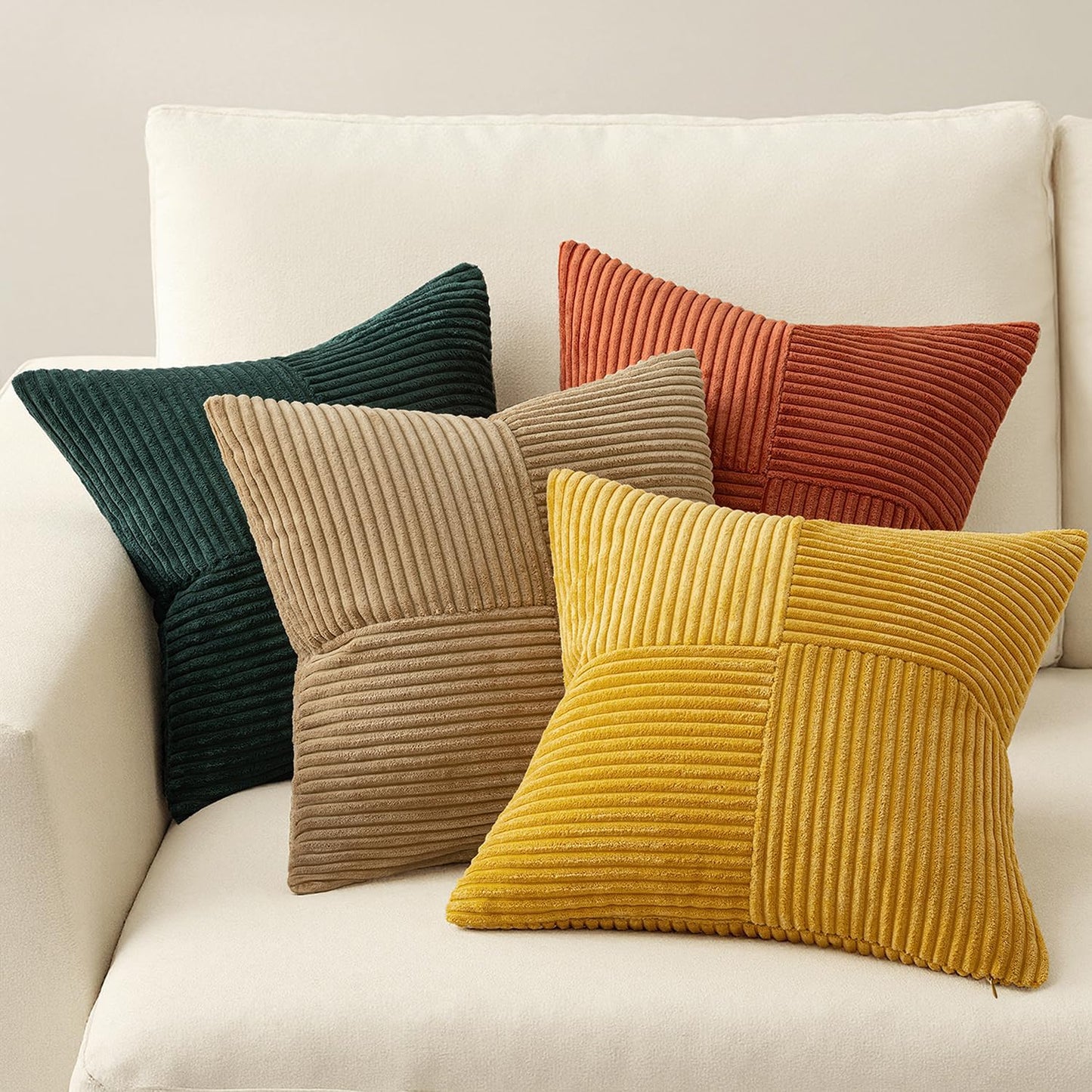 MIULEE Teal Orange Decorative Throw Pillow Covers 18x18 Inch Set of 4 Boho Corduroy Striped Cushion Cases Modern Farmhouse Patchwork Pillow Cases for Couch Sofa Bedroom Home Decor