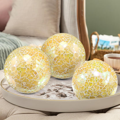 3Pcs Mosaic Glass Orbs Decorative Balls Set 8.5cm/3.35inch Blue Sphere Wedding Party Home Decor Table Centerpiece