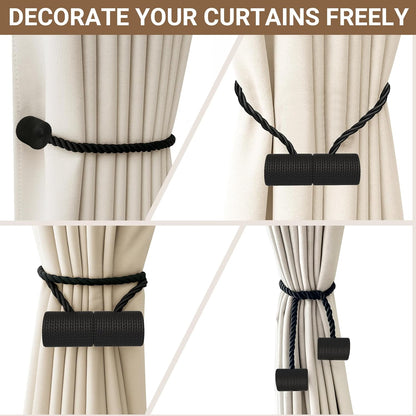 Hion Magnetic Curtain Tiebacks Black 2pcs, Curtain Tiebacks Buckles Holdbacks Holders Hooks Clip for Home Outdoor Bedroom Office Decorative Curtain