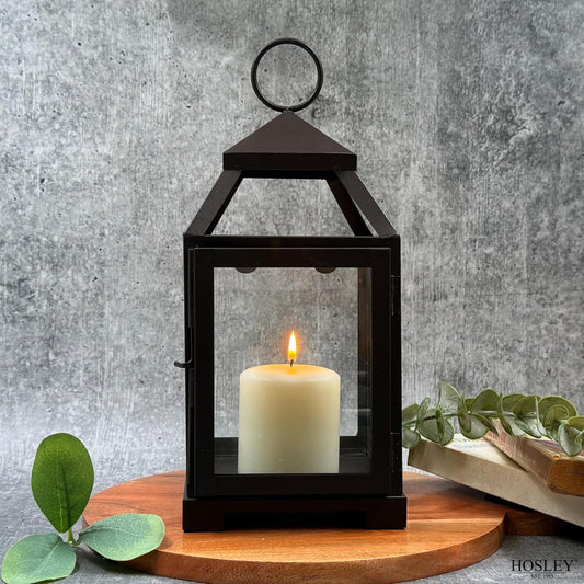 Hosley 14 Inch High Large Clear Glass Iron Classic Style Lantern Elegant Candle Holder for Home Decor Vintage-Inspired Centerpiece with Stylish Iron Frame Indoor/Outdoor Lighting Accent Timeless